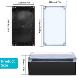 Waterproof Junction Box, IP65 Electrical Project Box, Distribution Box, Dustproof, Weatherproof, ABS Cable Housing Distribution Box for Indoor Outdoor Electronic Cable, Black, Transparent (20 x 12 x