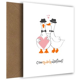 Funny Wedding Card - Con'quack'ulations - Ducks Just Married Card for Couples - Quirky Duck Mr & Mr Wedding Congratulations Cards for 2 Grooms