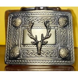 Generic Scottish Kilt Belt Buckle Thistle Antique Finish, Highland Kilts Buckle for Men -Stag Head, Masonic and various designs. (Stag Head)