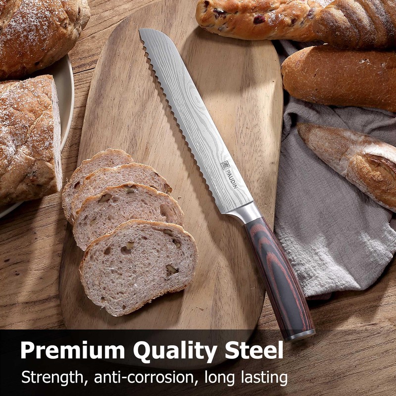 PAUDIN Bread Knife 8", Ultra Sharp Wave Edge - Forged