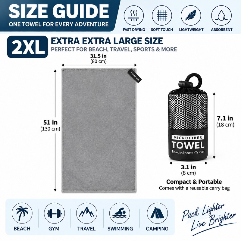 Microfiber Travel Towel for Beach & Gym – Quick-Dry Super