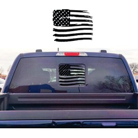 Compatible with Ford F150 (2015-2021) | F-250 / F-350 (2017-2021) | Precut American Flag Window Decals Sticker | Rear Middle | Proudly Made in The US | Matte Black (Distressed)