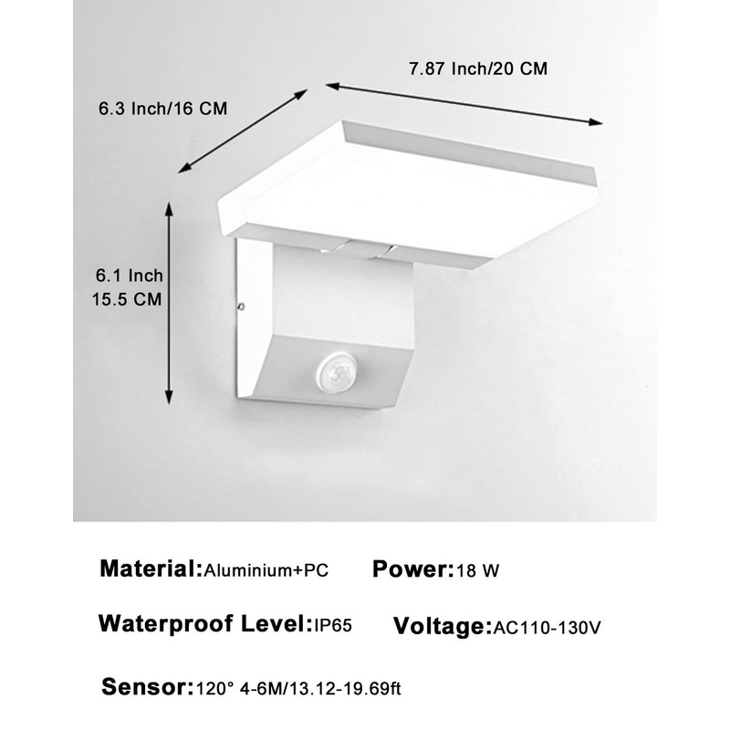 PEBIN Wired Motion Sensor Outdoor Lights Fixtures LED 18W Modern
