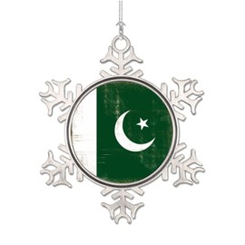 Pakistan Snowflake Ornaments, National Flag Ornament, Pakistan Flag Metal Ornaments for Christmas Tree New Year Holiday Decor