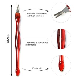 AKOAK 5 Pieces Stainless Steel V-Shaped Dead Skin Fork, Remove Dead Skin Around Nails, 4" Manicure and Pedicure Care Tool with Plastic Handle, Suitable for Home and Nail Shop (Red)