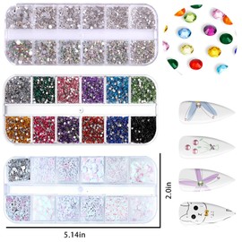 Pack of 4200 Rhinestones Nail Art, 36 Colours Glitter Stones, Decorations Nail Stones for Nail Art Accessories and Clear Crystal Rhinestones with Rhinestone Picker Tweezers and Dotting Pen