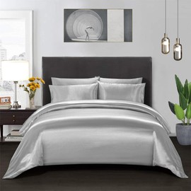 Satin Duvet Cover Set, Luxury Silky Soft Satin Bedding Sets Solid Color Reversible 3 Piece Double Size Duvet Cover Lightweight Comfort Breathable Wrinkle Free Black Satin Sheets for All Seasons