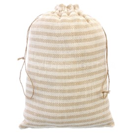 CleverDelights 10 x 14 Inch Burlap Bags - Natural/Ivory Stripe - 10 Pack - 10x14 Jute Burlap Drawstring Gift Sacks