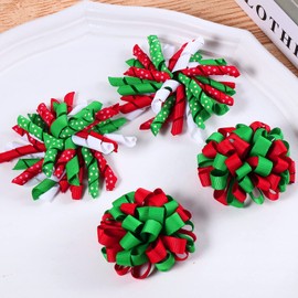 Christmas Korker Hair Bows Clip for Toddler Baby Girls 3'' Curly Corker Bow Alligator Barrette Red White Green Holiday Grosgrain Ribbon Fireworks Ballflower Accessories Kids Xmas Favor Gift