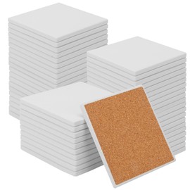 kukmakri 52 PCS Square Blank Ceramic Coasters - 4 x 4 Inch Unglazed Ceramic Coasters with Cork Backing Pads, Artistic Tile Coasters for DIY, Mosaics, & Crafts