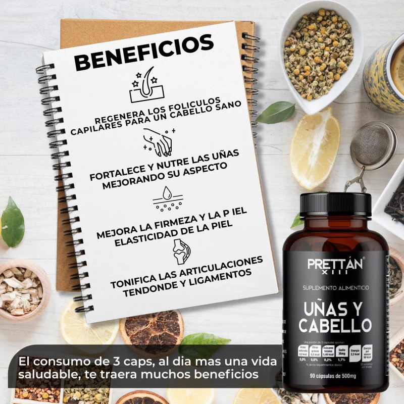 Suplemento Con Nutrientes Para Uas Y Cabello 500mg Prettan Sin