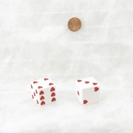White Sweetheart Dice with Red Hearts D6 25mm (1in) Pack of 2 Dice Koplow Games