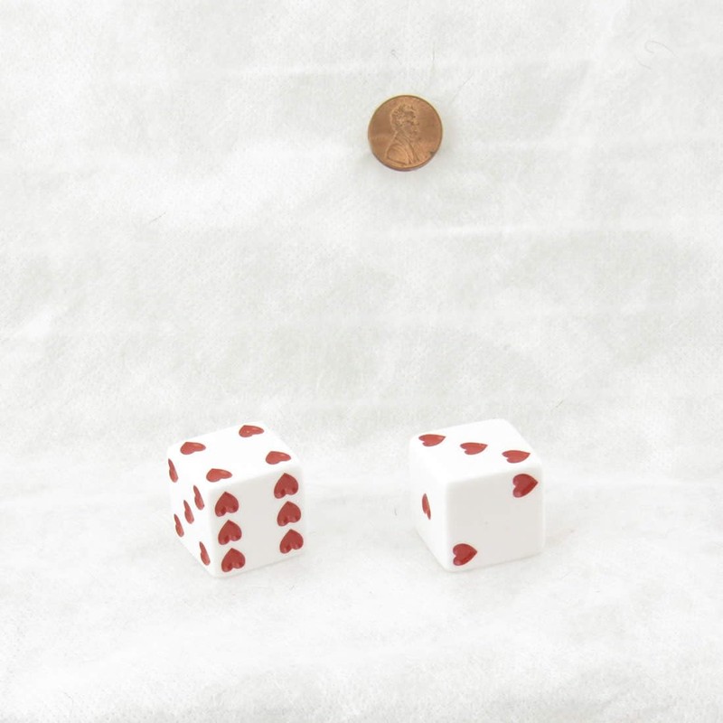 White Sweetheart Dice with Red Hearts D6 25mm (1in) Pack