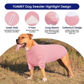 FUAMEY Dog Sweater Turtleneck, Soft Shirt for Small Dogs, Thermal Puppy Sweatshirt with Leash Hole, Female Cozy Pajamas Pullover Fleece Doggy Indoor Winter Clothes, Pomeranian, Chihuahua（Pink, S）