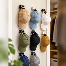 Adhesive Hat Racks for Wall & Door – Plastic No-Drill Cap Holder Hooks for Closet & Everyday Hat Storage