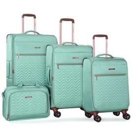 Tripcomp Softside Upright Luggage Set 4 piece, Terylene Expandable Lightweight Suitcase Sets with Double Spinner Wheels (16/20/24/28), Green