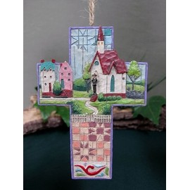 Jim Shore Town and Church Cross Hanging Ornament
