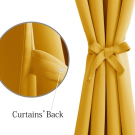 DWCN Yellow Short Blackout Curtains with Tiebacks for Kitchen Small Window - Thermal Insulated Short Grommet Curtain Tiers, Set of 2 Panels, 38 x 45 Inch Length