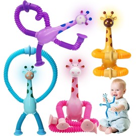 EHIOG 4 PCS Telescopic Suction Cup Giraffe Toy, Novel Funny Fidget Toys, Cartoon Telescopic Pipe Design, Telescopic Toy, for Kids Shape Changing Cartoon Interactive Decompress Educational Sensory