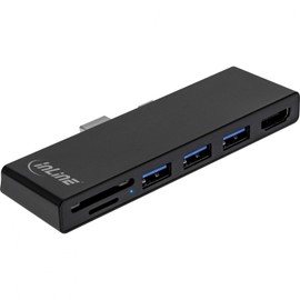 InLine 35393 MultiHub, Surface Pro 4/5/6, 3-Port USB 3.2 Type-A Female, HDMI 4K, Card Reader, Black