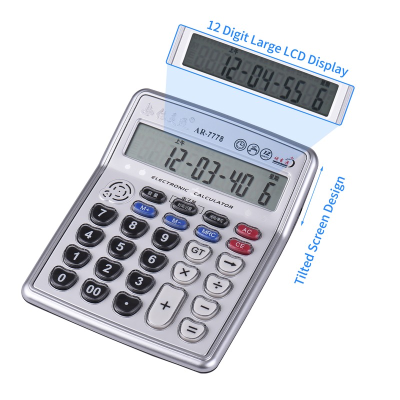 Musical Desktop Calculator 12-Digits LCD Display Electronic Calculator Counter Big