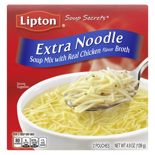 Lipton Soup Secrets Instant Soup Mix For a Warm Bowl of Soup Extra Noodle Soup Made With Real Chicken Broth Flavor 4.9 oz 2 ct, Pack of 12