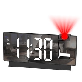 KeeKit Projection Alarm Clock with 180° Rotatable Display, Digital Mirror Clock with Auto Dimmer, 4 Adjustable Brightness Levels, Snooze, 12/24H Format for Bedroom, Office, Home