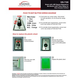 Visionis VIS-7100 Green LED Square Request Push to Exit Button Release with Timer Delay for Door Access Control