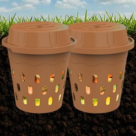 HCGADON 2-Pack InGround Compost Bin for Garden Beds, 8L Worm Composter Farm for Faster Composting, Worm Composter Kit with Aeration, Animal-Proof Lid for Beginners (9.5x9.5x10.8Inch) (2, Gold)