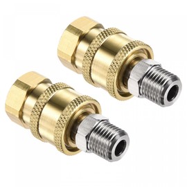 sourcing map 2 Pairs Quick Release Garden Brass Leak Free G1/4 Male Socket Gold Tone