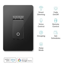 Kasa Smart Dimmer Switch HS220, un solo polo, necesita cable neutro, interruptor de luz Wi-Fi de 2.4 GHz compatible con Alexa y Google Home, certificado UL, no requiere concentrador, negro