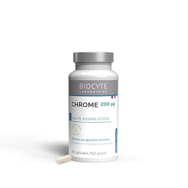BIOCYTE Cr Chrome Oligosorb - Complément Alimentaire Glycémie Normale - A base de Chrome, Levure de Bière et Niacine - 60 Gélules - Programme de 2 Mois