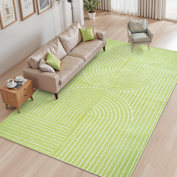 Collive 8X10 Tufted Rug for Living Room, Modern Boho Green
