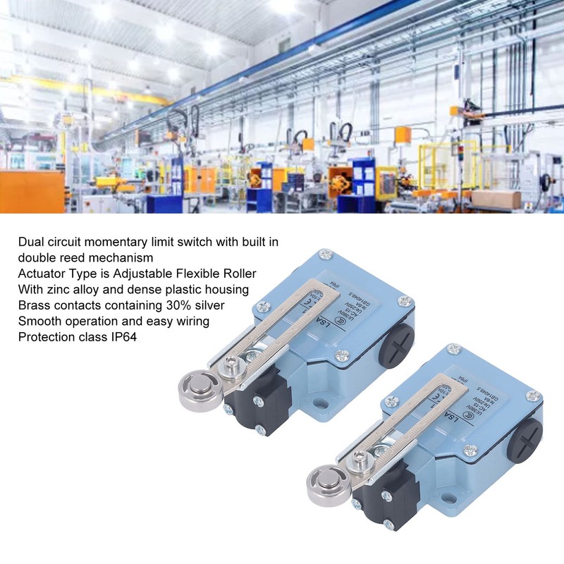 2Pcs Momentary Limit Switch Adjustable Roller Micro Limit Travel Switch