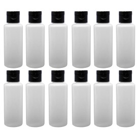12-2-ounce Travel Bottles with Flip Caps (Black Cap)