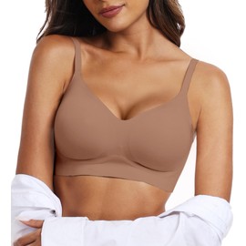 OEAK Womens Wireless Bras Comfortable Push Up Bra No Underwire Bra Full Support Lift Bralette Everyday Seamless Tshirt Bras Coffee 3XL