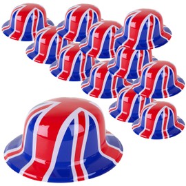 Toyland® Pack of 12 - Plastic Union Jack Bowler Hat - One Size - British Novelty Fancy Dress