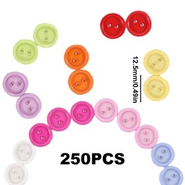 HIZEMLK 250PCS Assorted Colors Resin Buttons, 12.5mm Plastic Sewing Buttons for Art Crafts Decoration, Two Holes Buttons for Embroidery, Patchwork, Bags, Dresses, Jackets, T-Shirts Sewing Craft