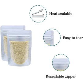 WACCOMT Pack 100pcs 9x13cm (3.5x5.1 inch) Resealable Stand Up Food Bags Matte Clear Zipper Lock Sample Bags 3.94mil Thick Frosted Food Pouches Plastic Bag Doypack for Zip Food Storage Lock Packing