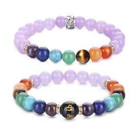 UEUC Chakra Bracelets for Women, Yoga 7 Chakra Crystals Gemstone Bracelet, 8mm Crystal Meditation Energy Balancing Bracelets, Stone