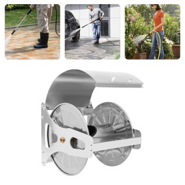 Garden Hose Reel Wall Mount,Stainless Steel Metal Hose Reel With Storage Platform, Heavy Duty Wall Mount Hose Reel,Store Up To 164-Feet Hose Holder For Outdoor Watering