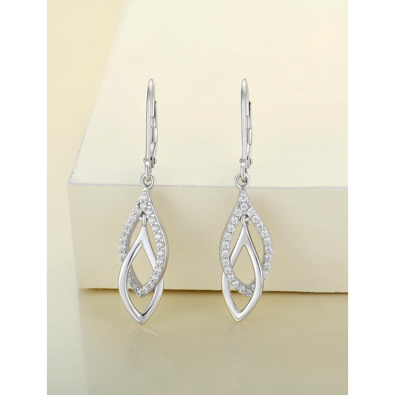 YL Teardrop Dangle Earrings 925 Sterling Silver Interlocked Leverback Earring