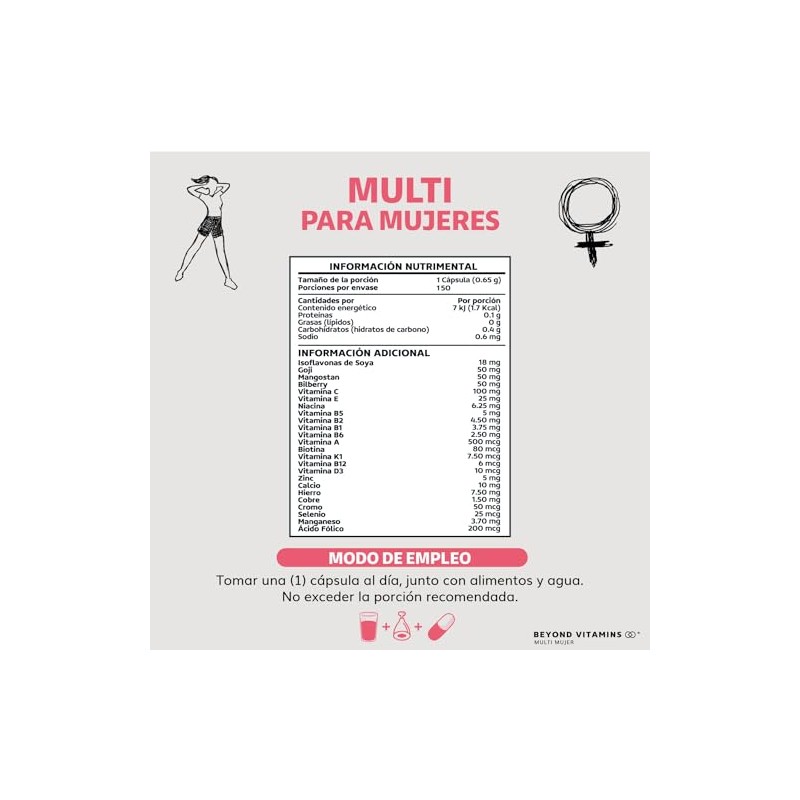 Multivitamínico Mujer Ingredientes Vitaminas Suplemento Vitamina Biotina Alimenticio Cápsulas Azúcar