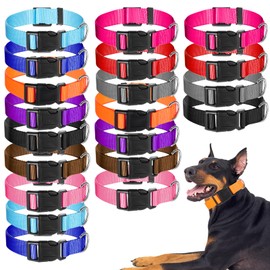 20 Pcs Adjustable Dog Collar 10 Colors Nylon Pet Collar Soft Neoprene Padded Collar with Buckle Heavy Duty Medium Dog Collars for Medium Dogs(Dark Color, Large)