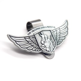CHIMUYU St Christopher Medal Car Saint Christopher Visor Clip Angel Wings Auto Sun Visor Accessories Bless Driving Safety Religious Gift for Driver, Parent, Family, Friend (1)