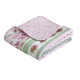Cozy Line Home Fashions Floral Bloom Garden Vines Stripe Pink Blue Green Cotton Home Accessory Decor Throw Blanket