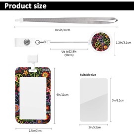 EOBKLAX ID Badge Holder with Breakaway Lanyard and Retractable Badge Reel Clip,Hippie with Peace Symbol Card Name Tag Lanyard Vertical ID Protector Badge Clips for Nurse Nursing Doctor Teacher