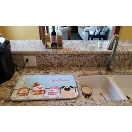 Caroline's Treasures BB2339DDM Merry Christmas Carolers Pug Fawn Dish Drying Mat Absorbent Dish Drying Mat Pad for Kitchen Counter Dish Drainer Mat for Countertop, 14 x 21", Multicolor