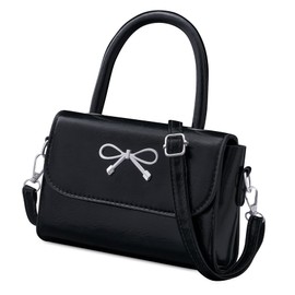 Rancco Crossbody Bag for Women, Black PU Leather Bowknot Shoulder Bag, Purse & Handheld Clutch with Metal Bow, handbag w/Trendy Bag Top Handle, Small Handbags for Vacations, Parties, Romantic Dates