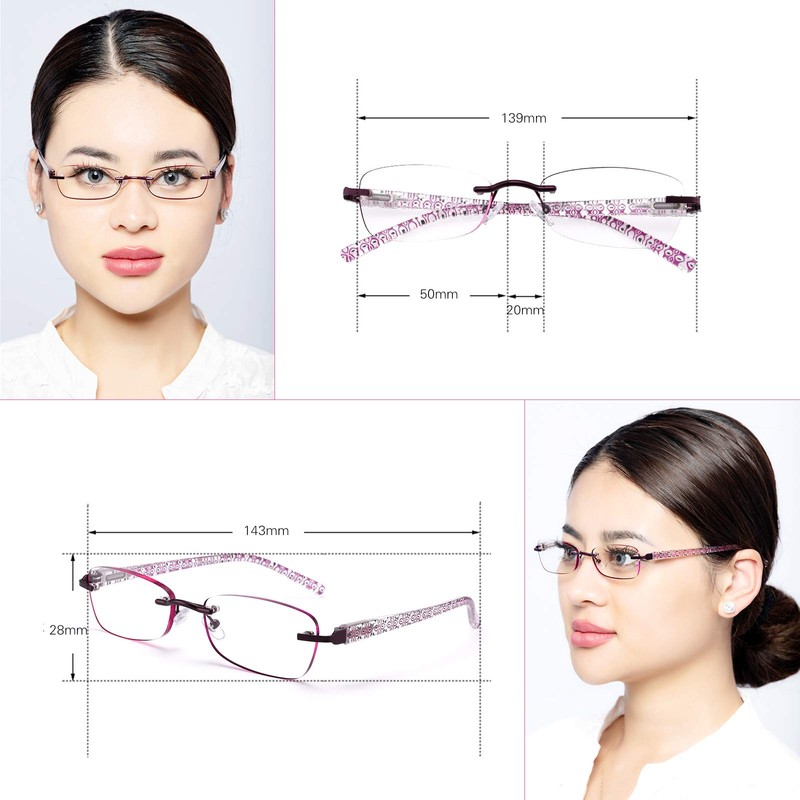 FEIVSN 3-Pack Rimless Reading Glasses For Women, Lightweight Spring Hinge